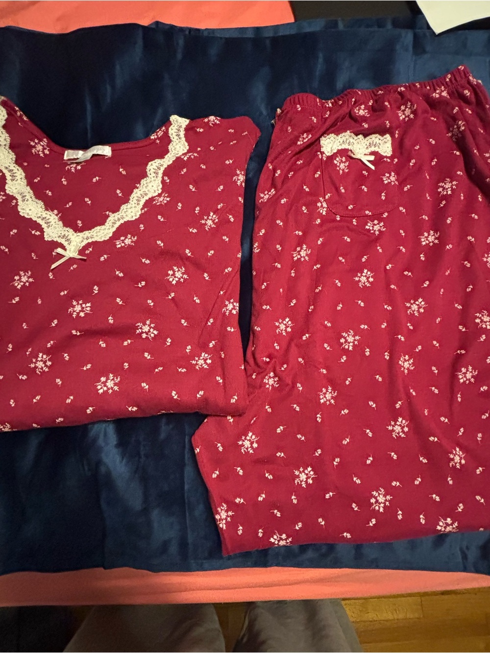 Carole Hochman Burgundy Floral Snowflake Lace Pajama Set NWOT Size 3X Plus